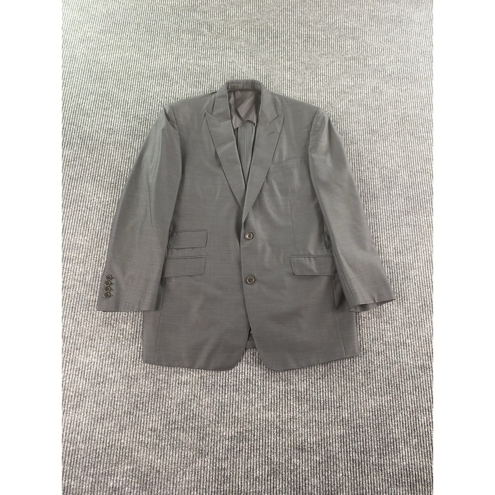 Cambridge Suit Jacket 44 R Gray Wool Solid Designer Peak Lapel Premium Scabal